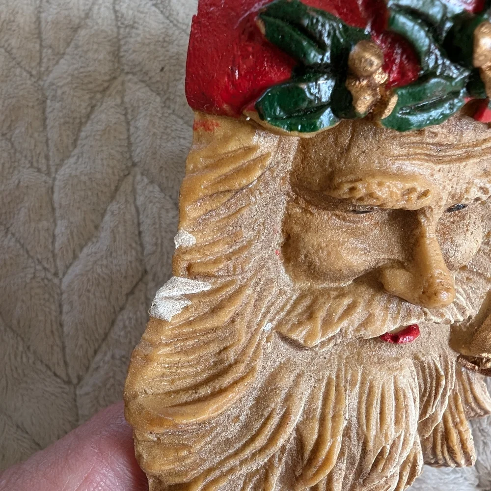 Vtg Old World Santa Face Head Christmas Ornament Woodland, Victorian, Foam Lot 3